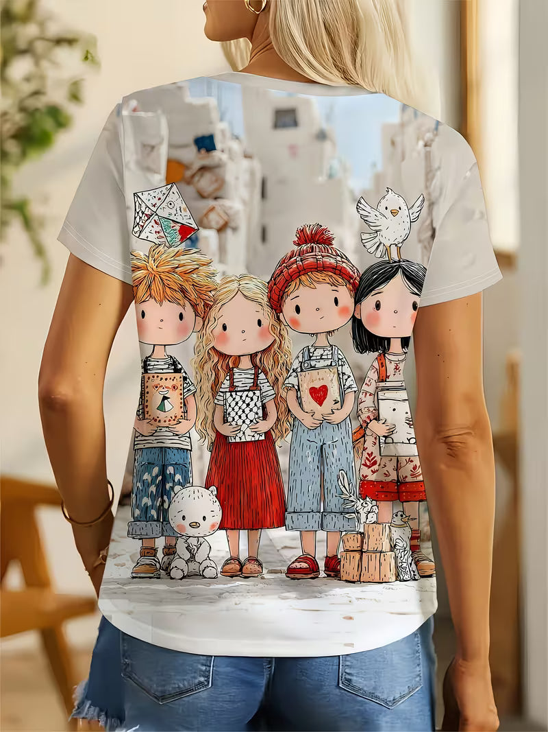 Cute Cartoon Character Printed Short-Sleeve T-Shirt