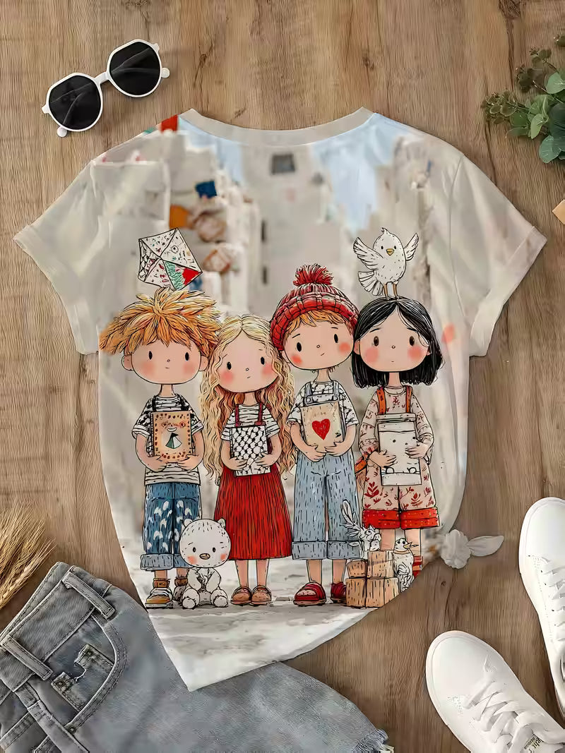 Cute Cartoon Character Printed Short-Sleeve T-Shirt