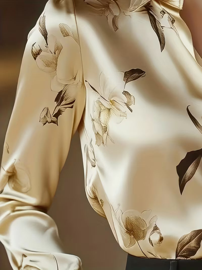 A Stylish Solid Color Satin Shirt Printed Gold