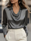 A Stylish Solid Color Satin Shirt Grey