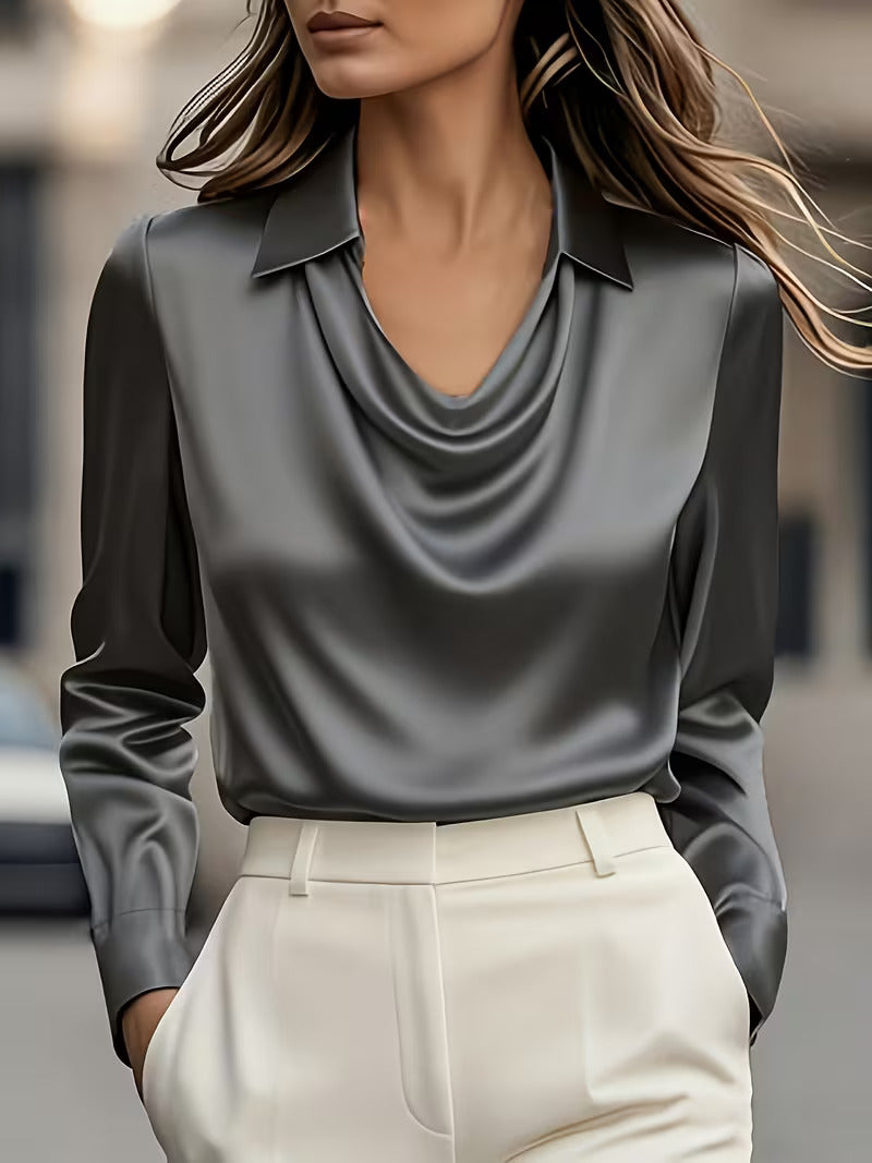 A Stylish Solid Color Satin Shirt Grey