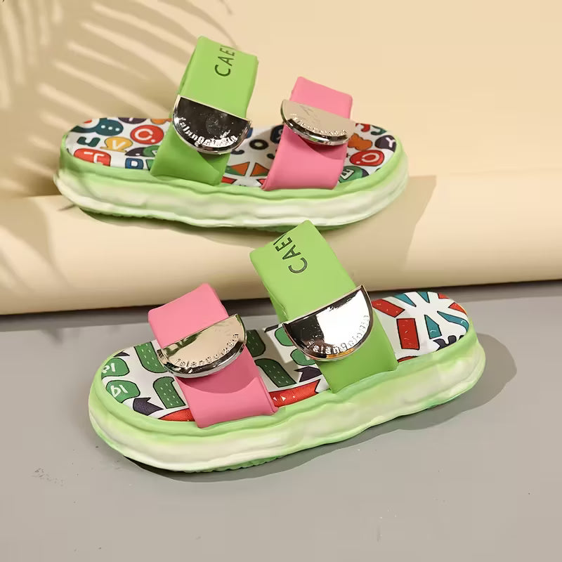 Women's Casual Fashion Letter Print Sandals, Women Shoes Green