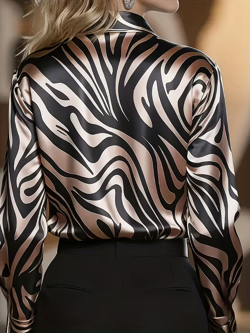 A Stylish Solid Color Satin Shirt Zebra Print