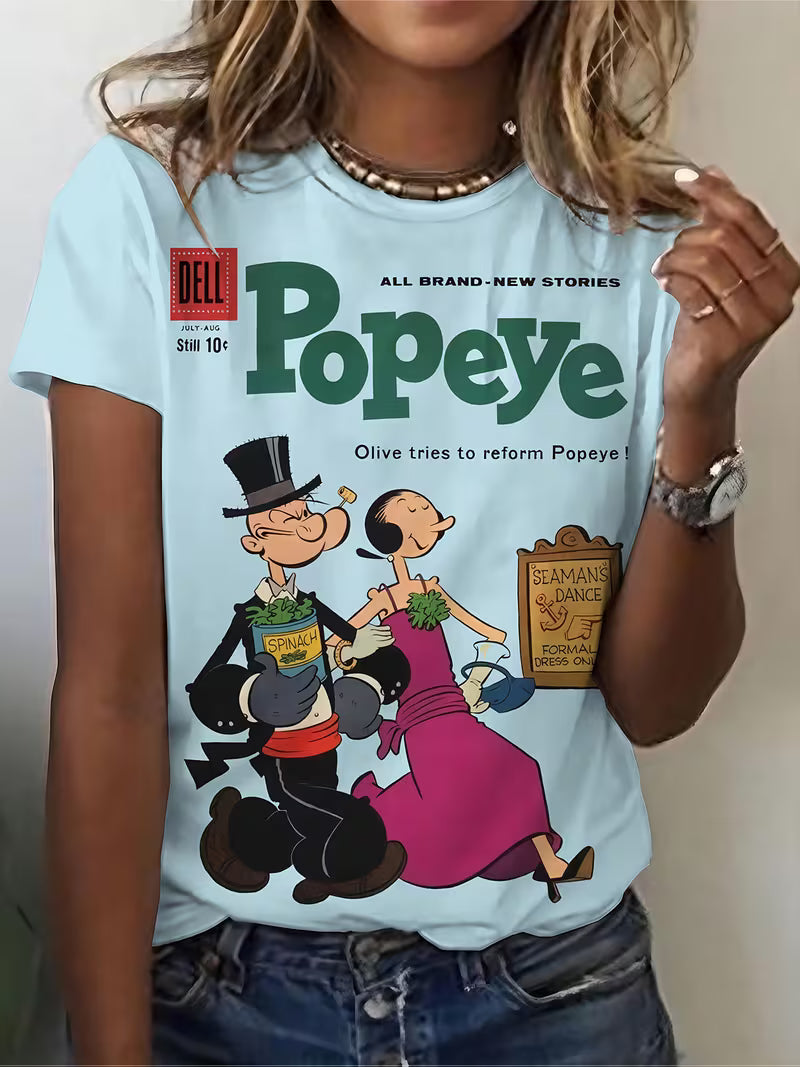 Pattern Print Design, Women's Fashion, Women's Casual Top, Women's Round Neck T-shirt