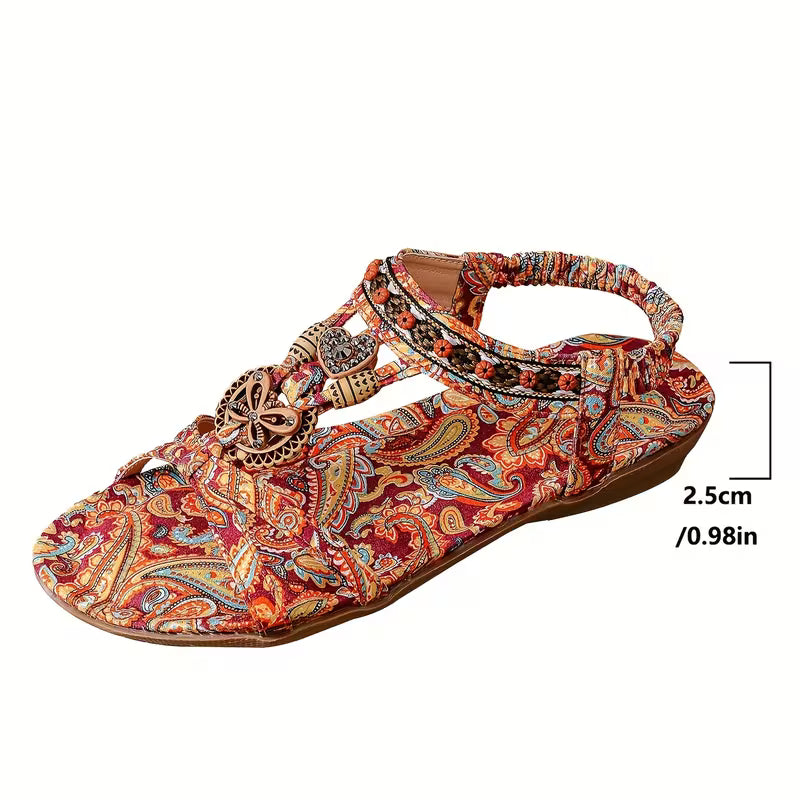 New Bohemian Ethnic Style Women's Handmade Beaded Trendy Rhinestone Open Toe Flat Sandals