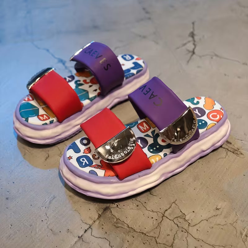 Women's Casual Fashion Letter Print Sandals, Women Shoes Pink mix