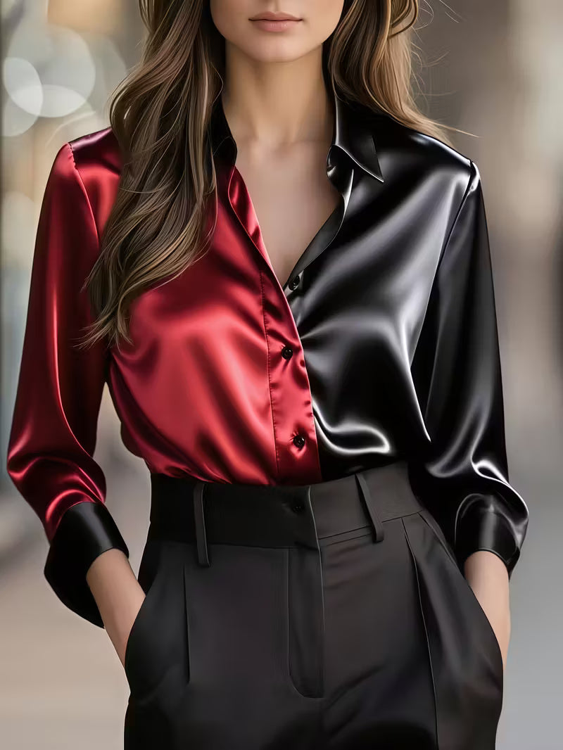 A Stylish Solid Color Satin Shirt Red