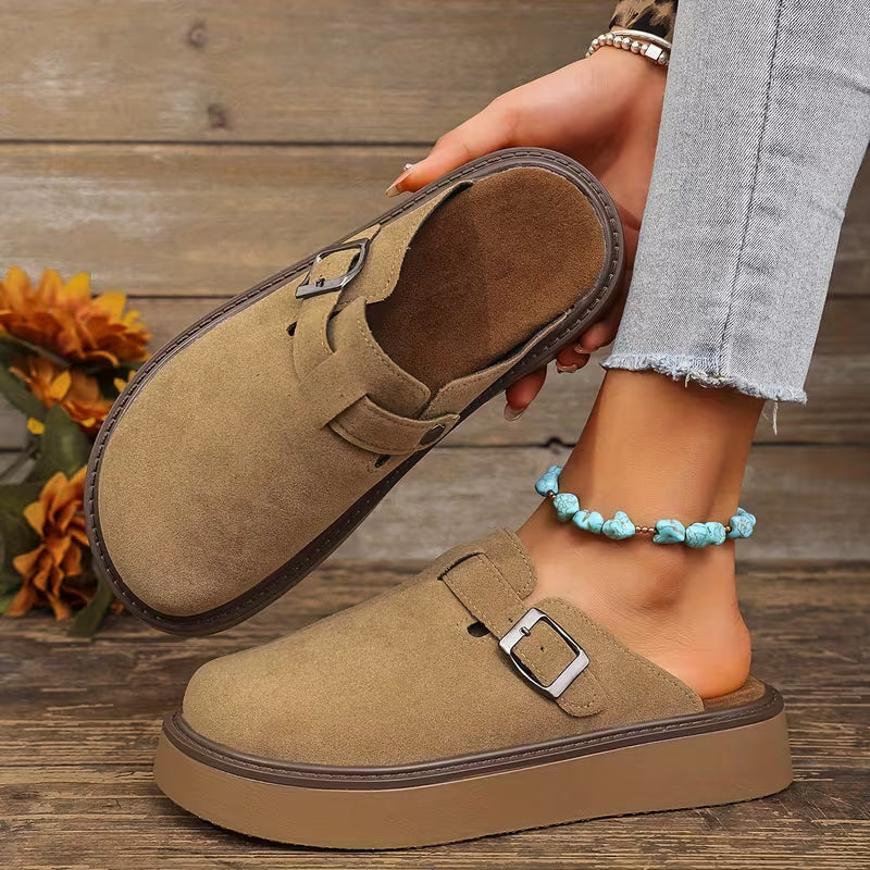 Comfortable And Versatile Mule Shoes Light Brown-1