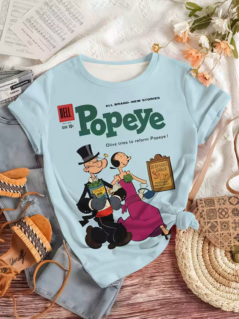 Pattern Print Design, Women's Fashion, Women's Casual Top, Women's Round Neck T-shirt