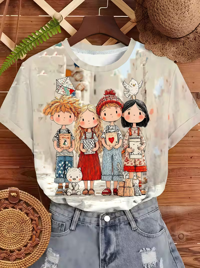 Cute Cartoon Character Printed Short-Sleeve T-Shirt