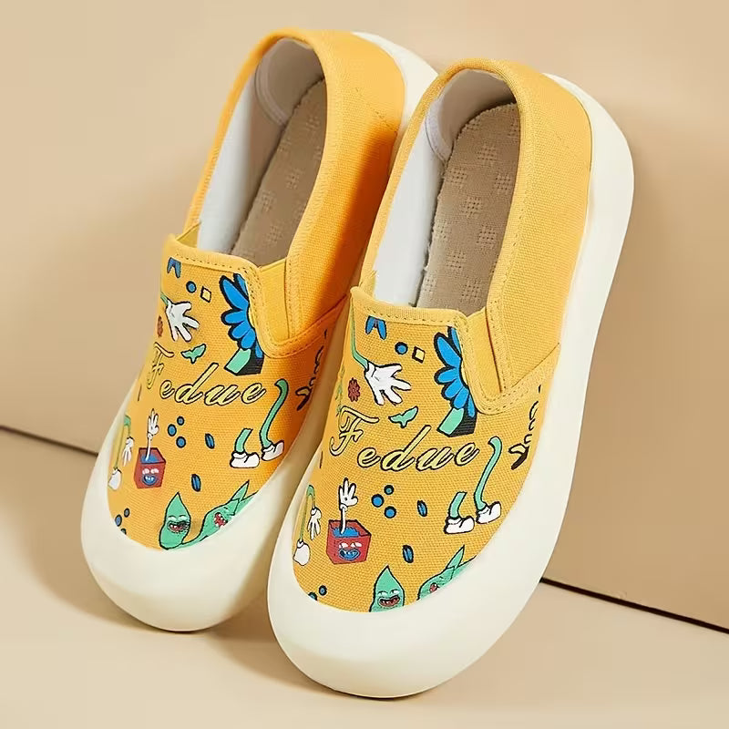 New Women'S Casual Shoes with Printed Breathable Lightweight Design Yellow