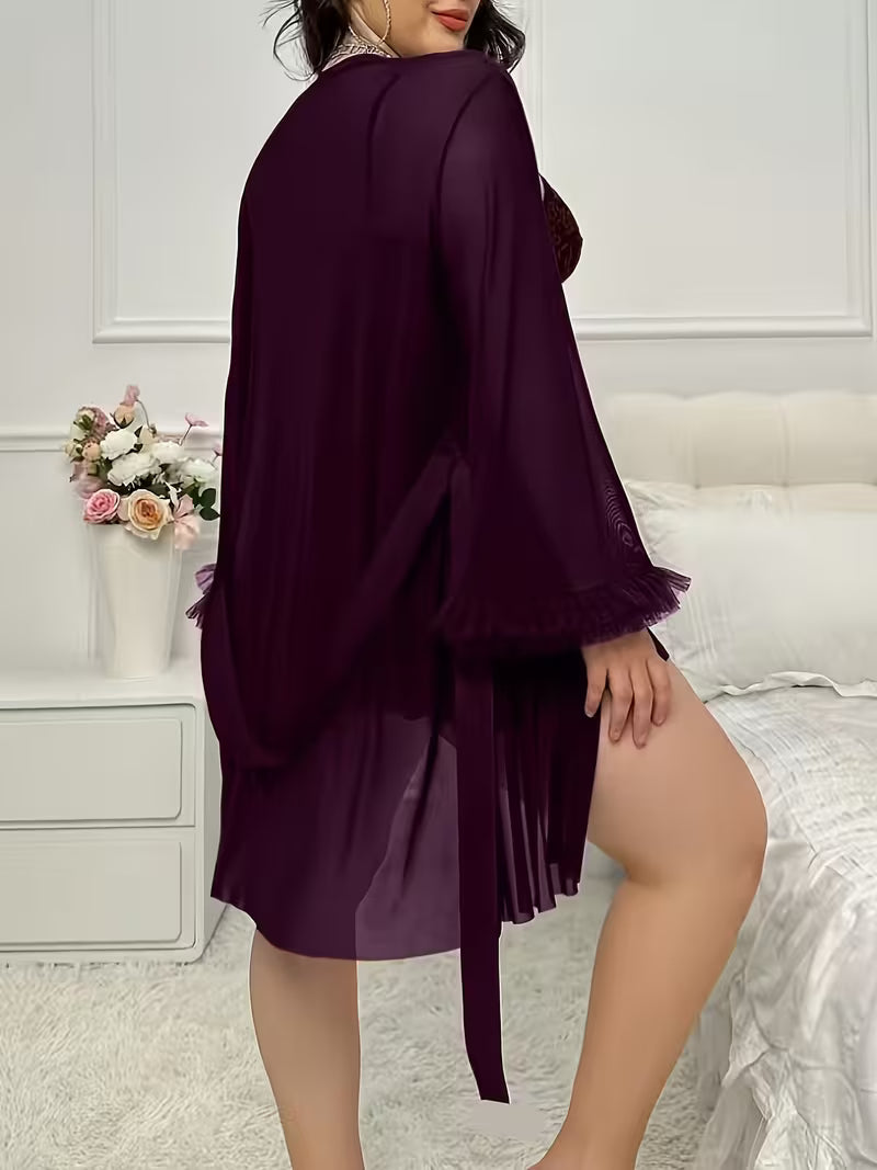 Women's Purple Lace Camisole Two-Piece Set Maroon