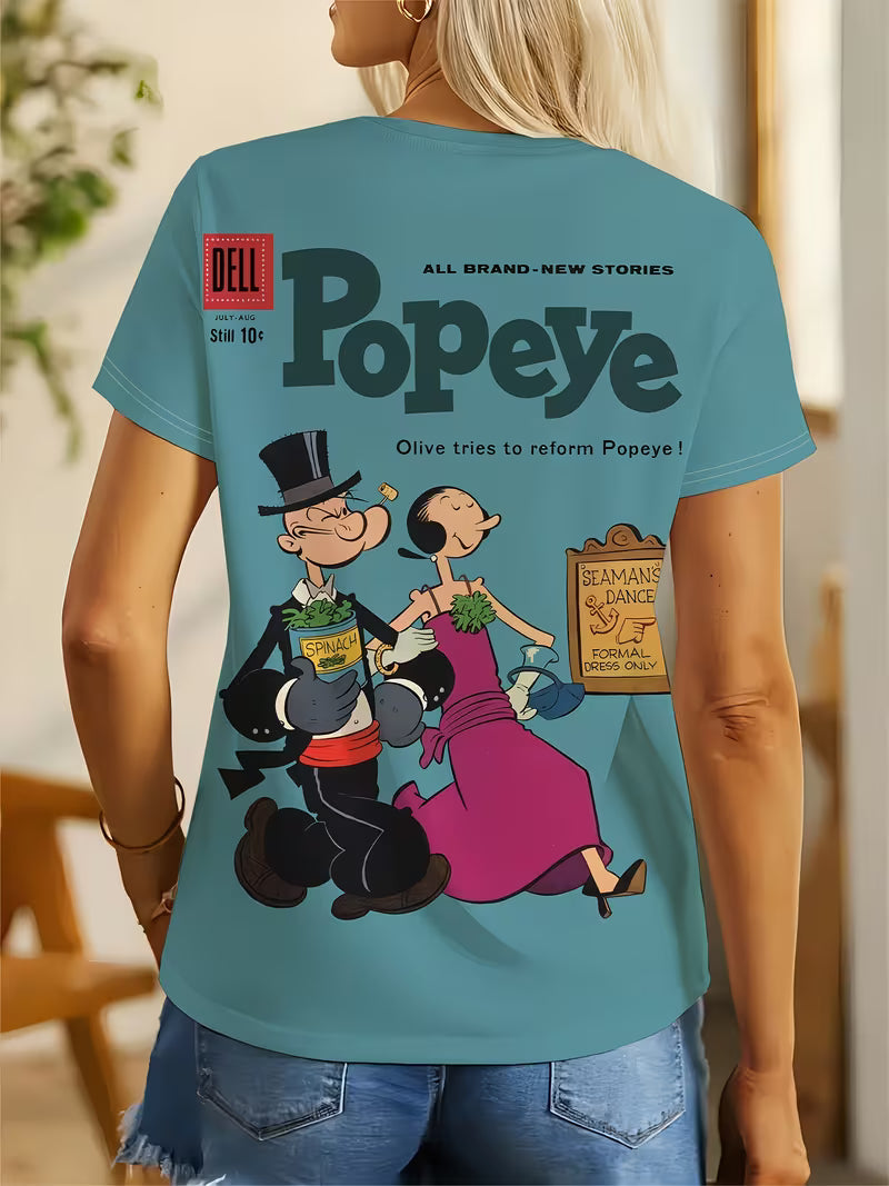 Pattern Print Design, Women's Fashion, Women's Casual Top, Women's Round Neck T-shirt