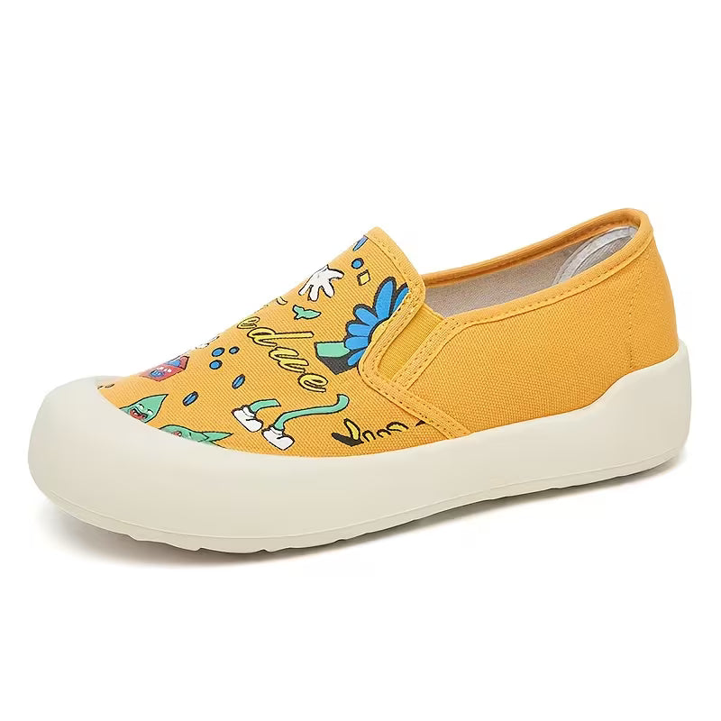 New Women'S Casual Shoes with Printed Breathable Lightweight Design Yellow