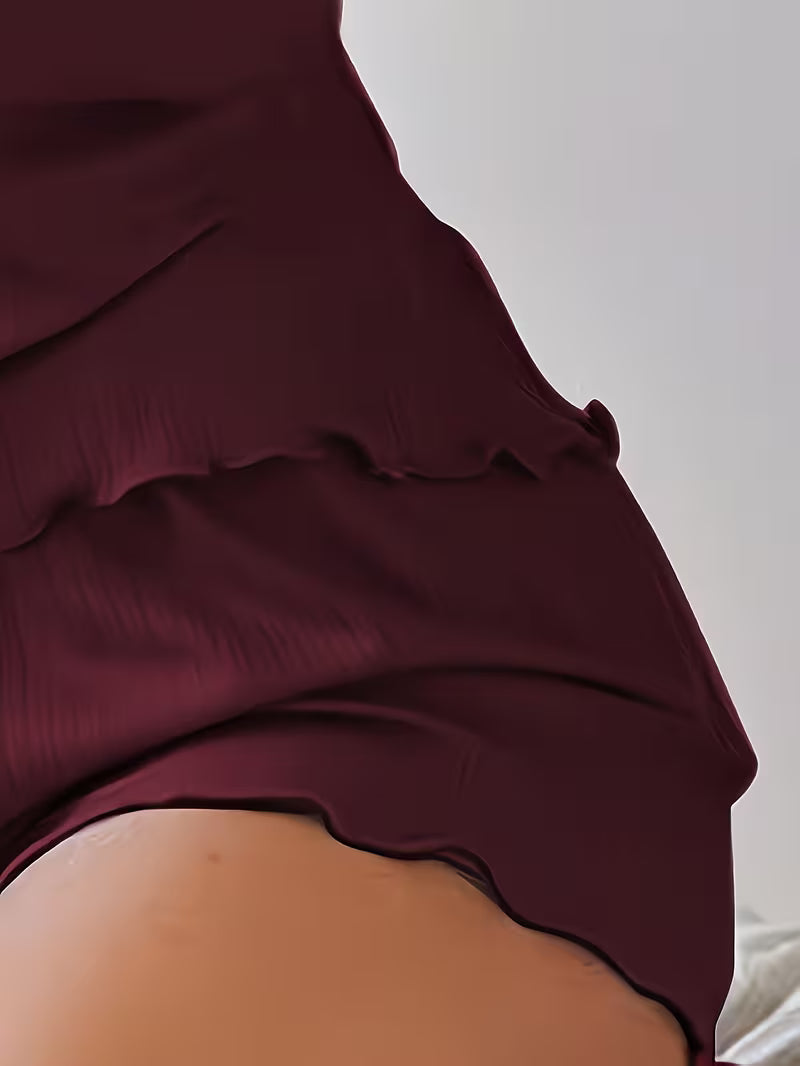 New European and American Fashion High-Waisted Ribbed Tank Top Set Maroon