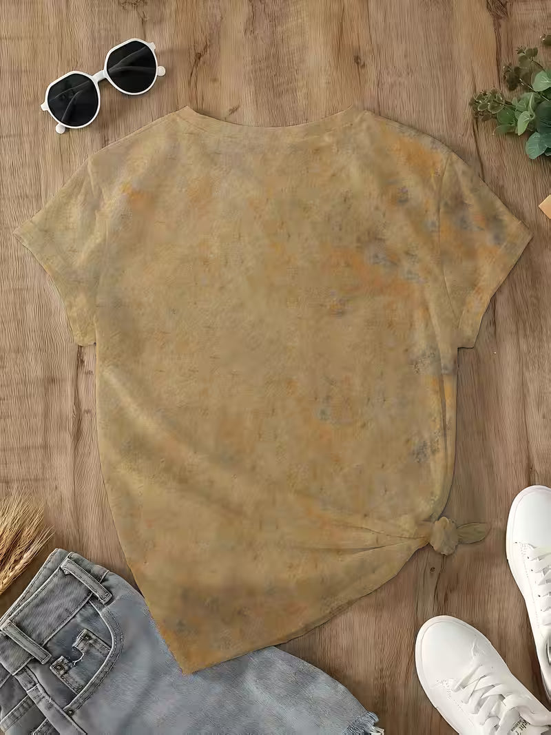 Women's Beige T-Shirt - Elegant Minimalist Stone Pattern Print