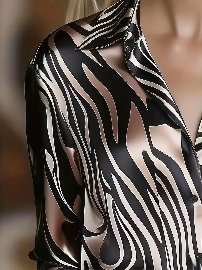 A Stylish Solid Color Satin Shirt Zebra Print