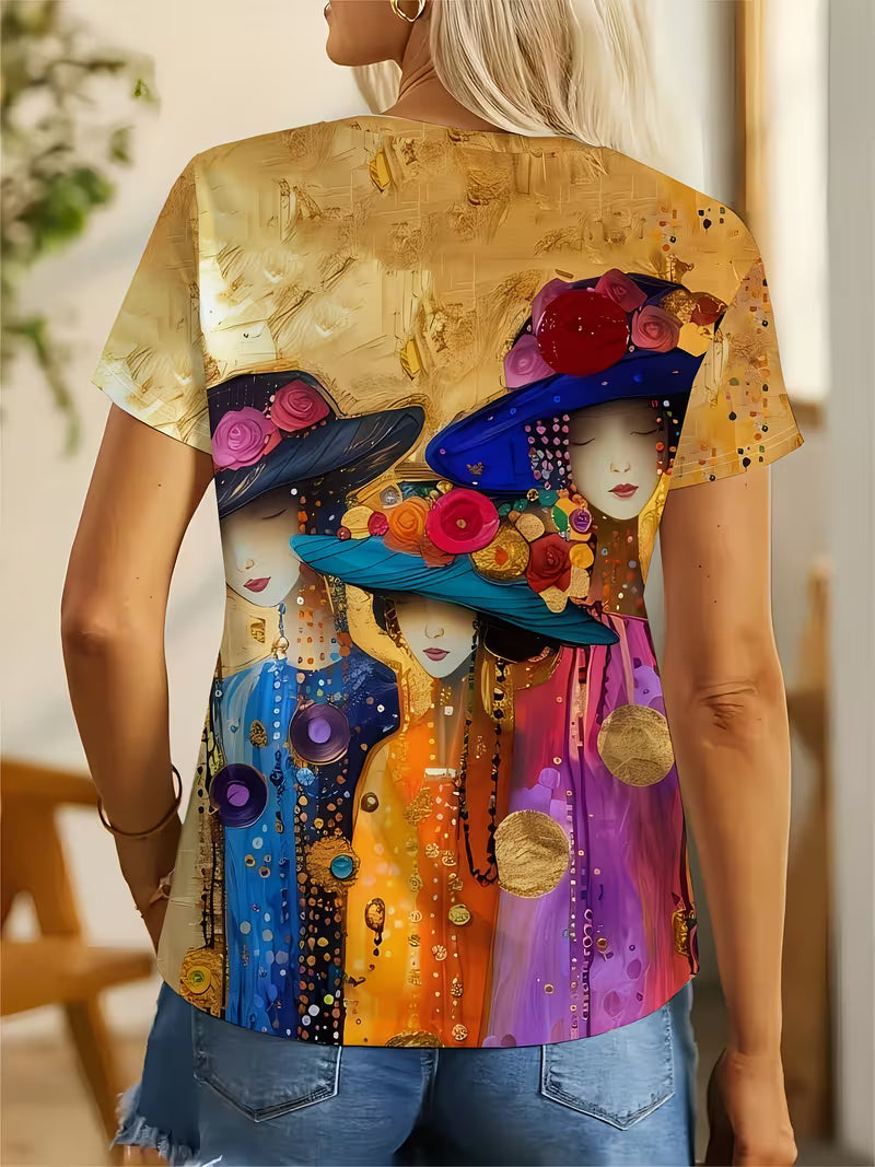 Stylish Women's 3D Full-Body Print Round Neck Short-Sleeve T-Shirt