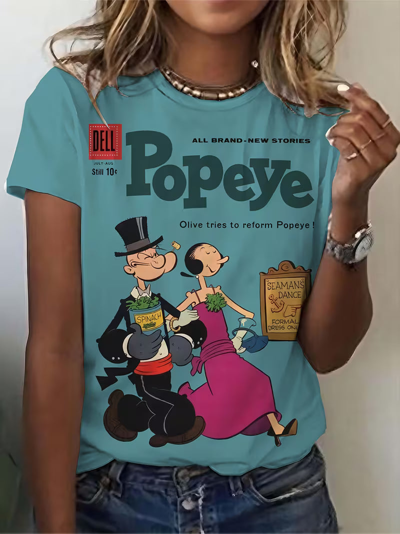 Pattern Print Design, Women's Fashion, Women's Casual Top, Women's Round Neck T-shirt