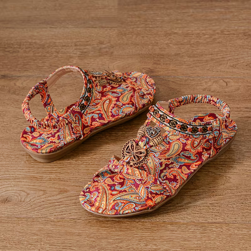 New Bohemian Ethnic Style Women's Handmade Beaded Trendy Rhinestone Open Toe Flat Sandals