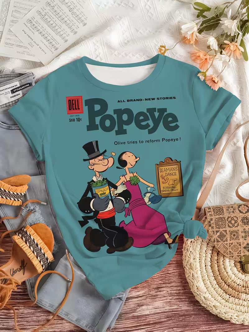 Pattern Print Design, Women's Fashion, Women's Casual Top, Women's Round Neck T-shirt