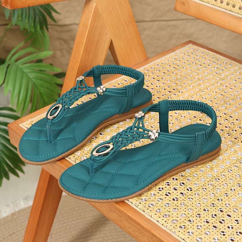 Bohemian Rhinestone Sandals - Wide-Resistant Anti-Slip Shock-Absorbing Flip Flops with Rhinestone-Adorned Toe