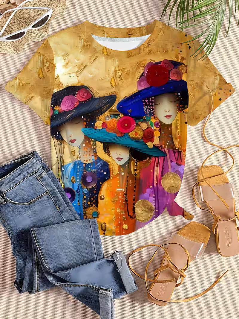 Stylish Women's 3D Full-Body Print Round Neck Short-Sleeve T-Shirt